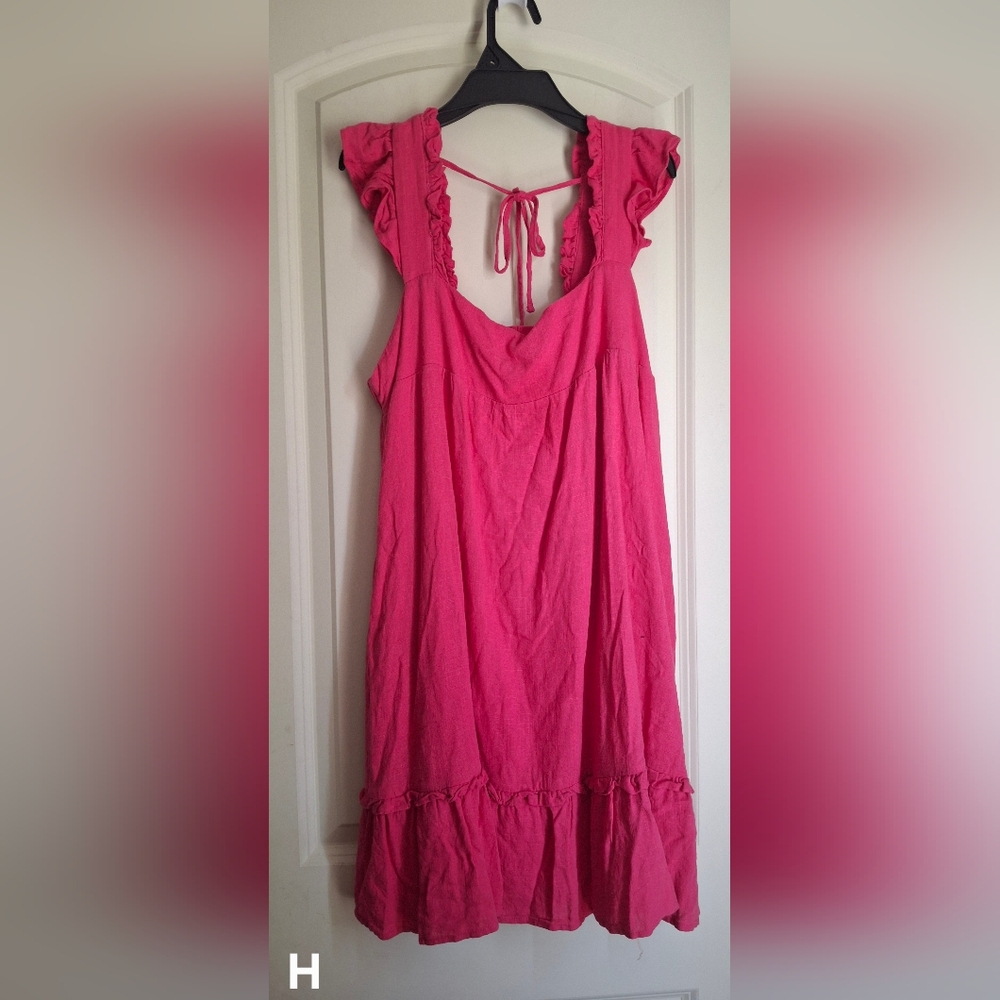 New In Flutter Sleeve Fuchsia Pink Ruffled Sleeveless Dress Rayon Sz L Boho SkuH